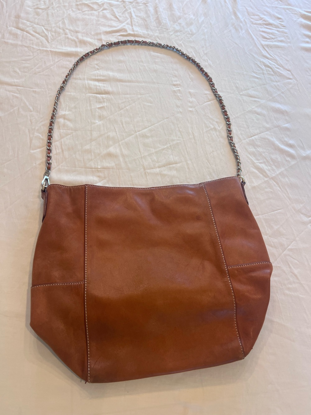 J. McLaughlin Tobacco Brown Leather Shoulder Bag with Chain Strap